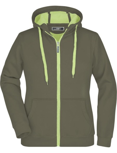 Dámská mikina s kapucí Doubleface - Olive/lime green M